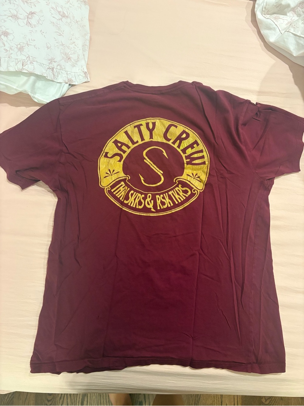 Salty Crew Maroon Short-Sleeve Tee with Yellow Logo